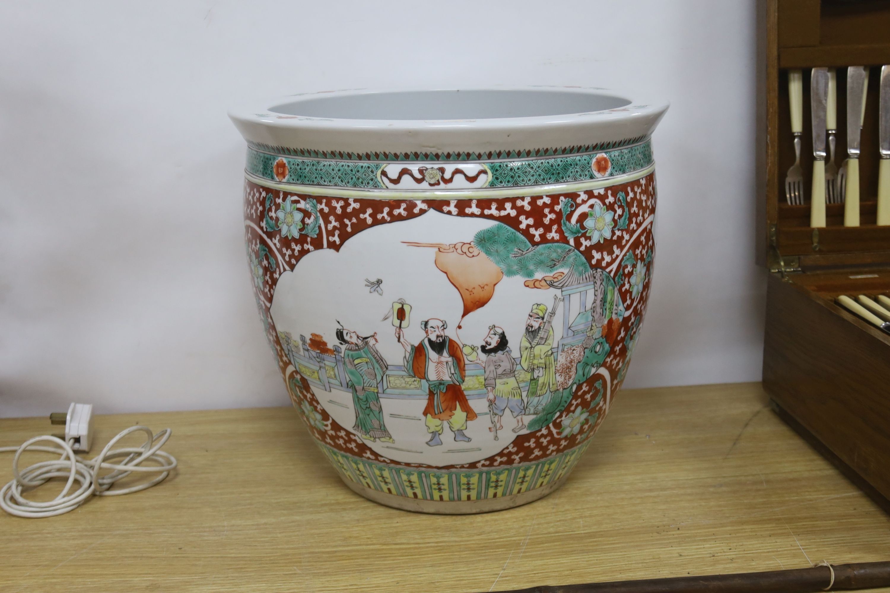 A Chinese porcelain fish bowl 36cm